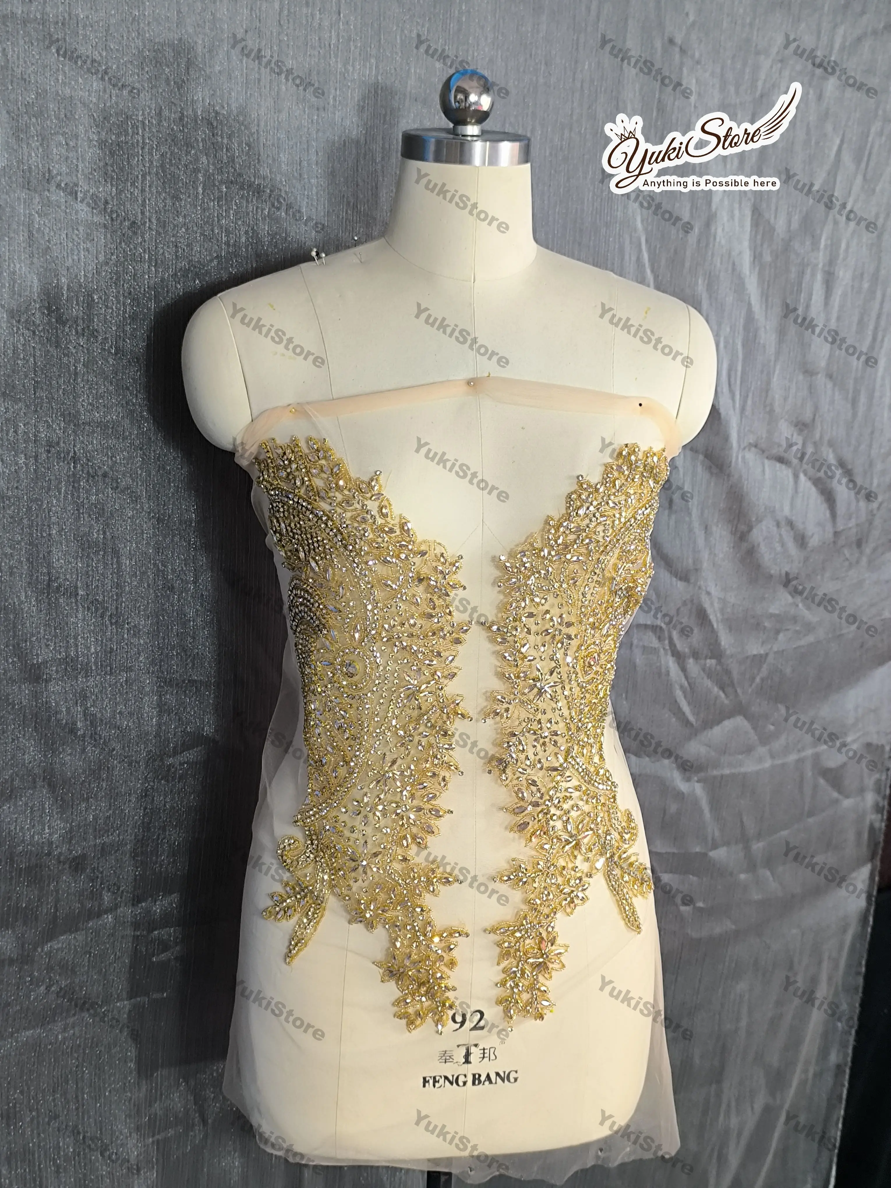 Gold High end bling crystal Handmade appliques and onlays bodices crystal dress applique for wedding JY055 2024