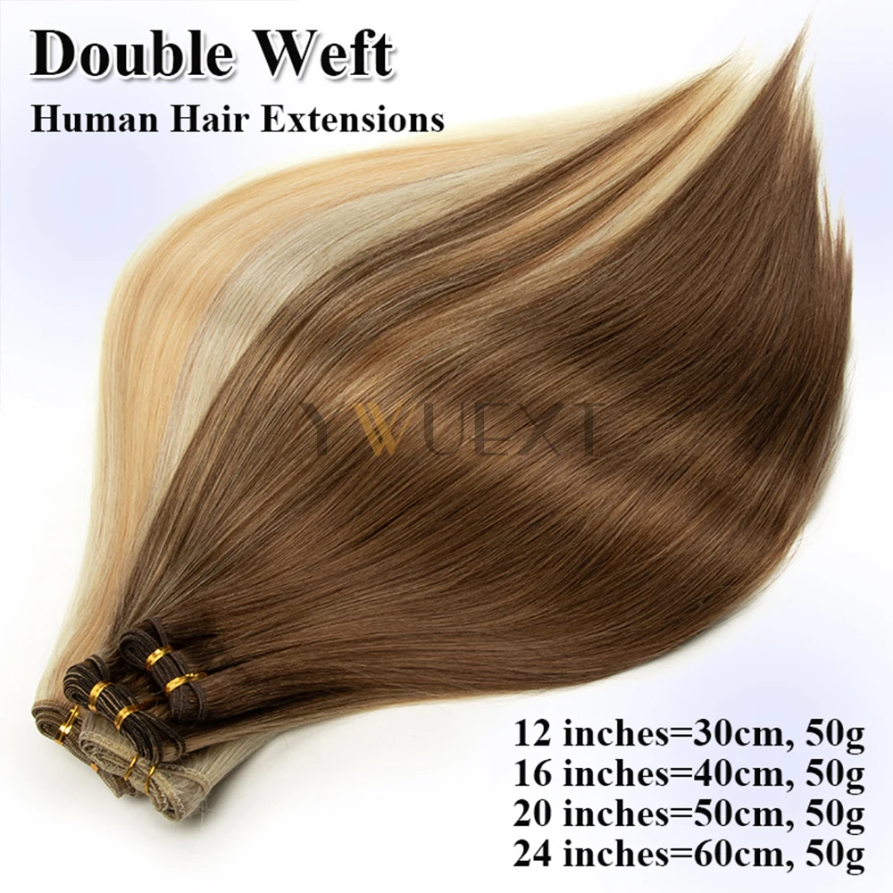 حزم لحمة شعر بشري حقيقي خياطة مزدوجة في ملحقات اللحمة شعر أشقر بني أسود للنساء شعر لحمة طبيعي مستقيم