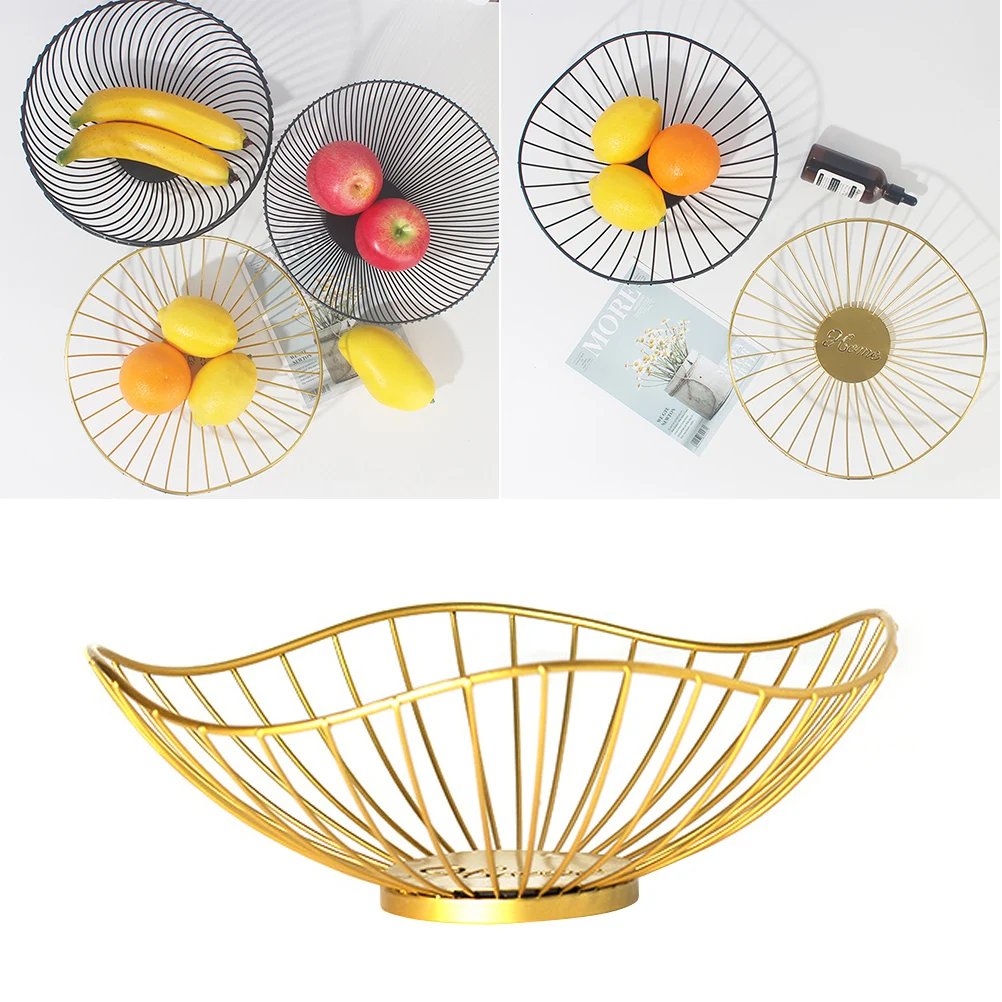 

Iron Fruit Basket Art Dish Container Storage Holder Metal Wire Bowl Metallic Line