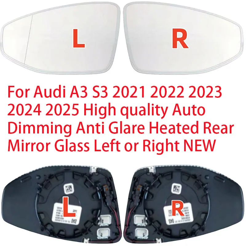 Para Audi A3 S3 2021 2022 2023 2024 2025 alta calidad atenuación automática antideslumbrante espejo trasero calefactable vidrio izquierdo o derecho nuevo