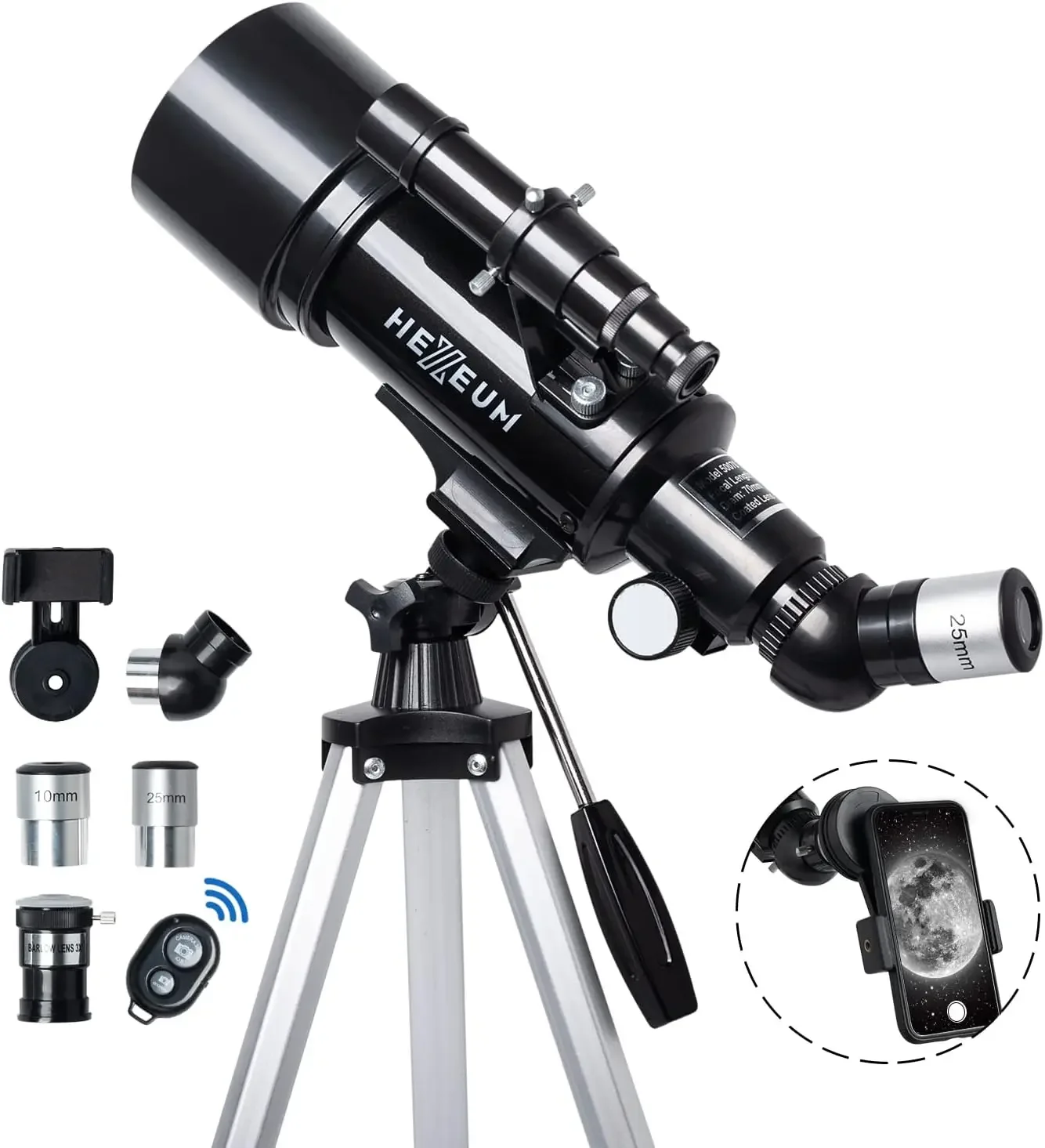 70mm Aperture 500mm - for Kids & Adults Astronomical Refracting Telescopes AZ Mount Fully Multi-Coated Optics, with Di