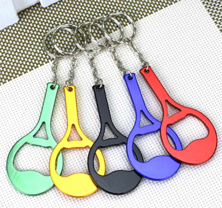200Pcs/Lot Tennis Racket Bottle Opener Outdoor Sport EDC Metal Wine Beer Can Opener Keychain Durable