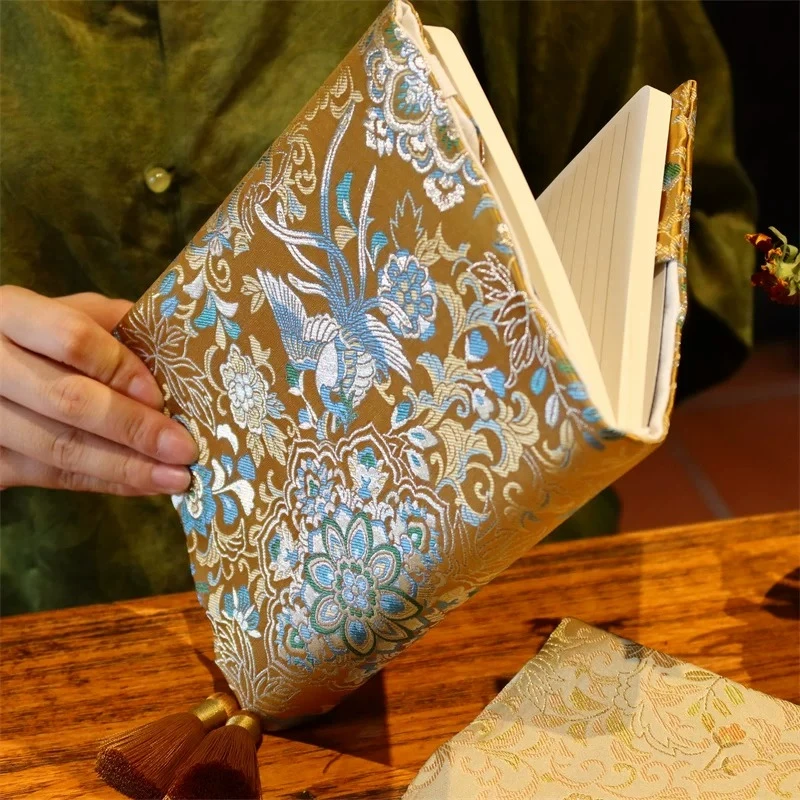 Phoenix Treasure Pattern Song Brocade, Pure Mulberry Silk Handcrafted Fabric Book Cover, Exquisite Tabletop Craft Ornament Gift
