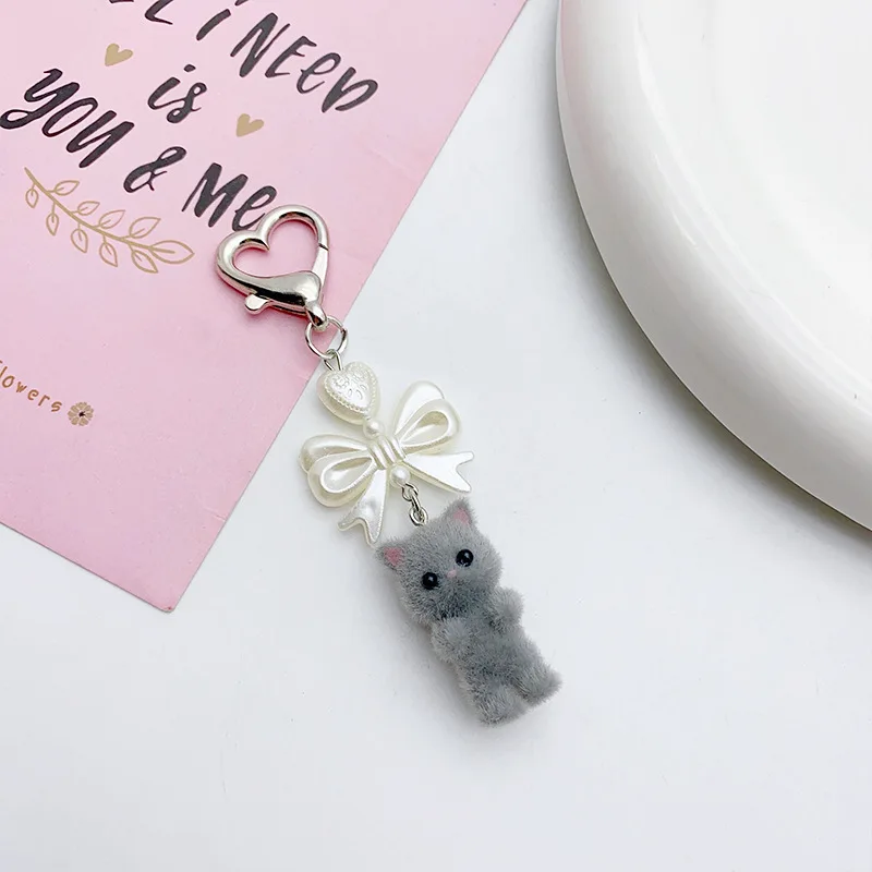 Cute Flocking Kitten Pendant Keychain 3D Cartoon Cat Keyring y2k Kawaii coquettish Keychain For Bag Decoration Phone Gift