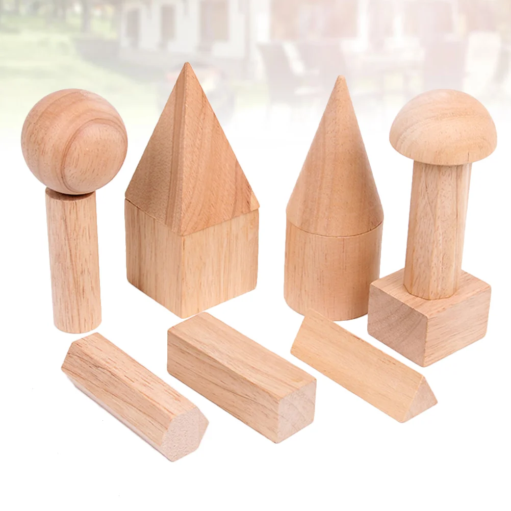 12 stücke Geometrie Bausteine Holz 3D Würfel Zylinder Rund Kegel Quader Kombination Spielzeug holz baustein