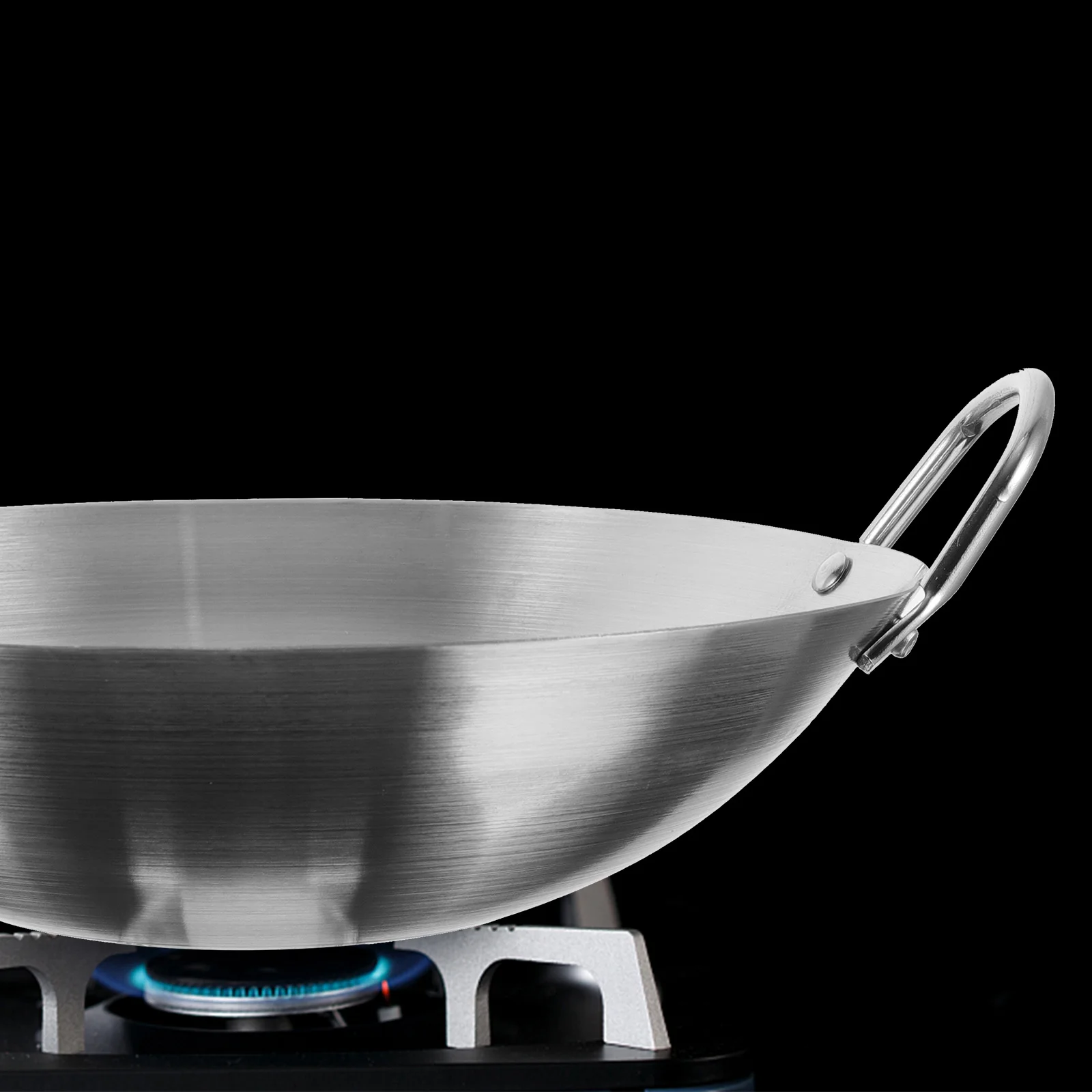 

1Pcs Double Ear Stainless Steel Wok Exquisite Craftsmanship Frying Pan for Meat Vegetables Easy to Clean Household Cooking