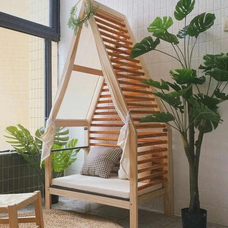 Kindergarten reading corner small sofa, solid wood pine small bed room stool