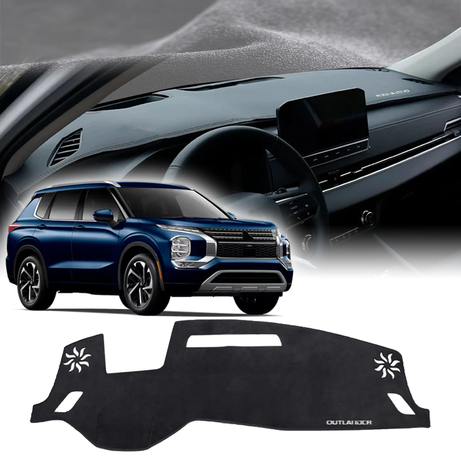 Convient pour Mitsubishi Outlander 2022-2025 PHEV LOGO accessoires de voiture tapis de bord couverture de tableau de bord tapis de protection pare-soleil
