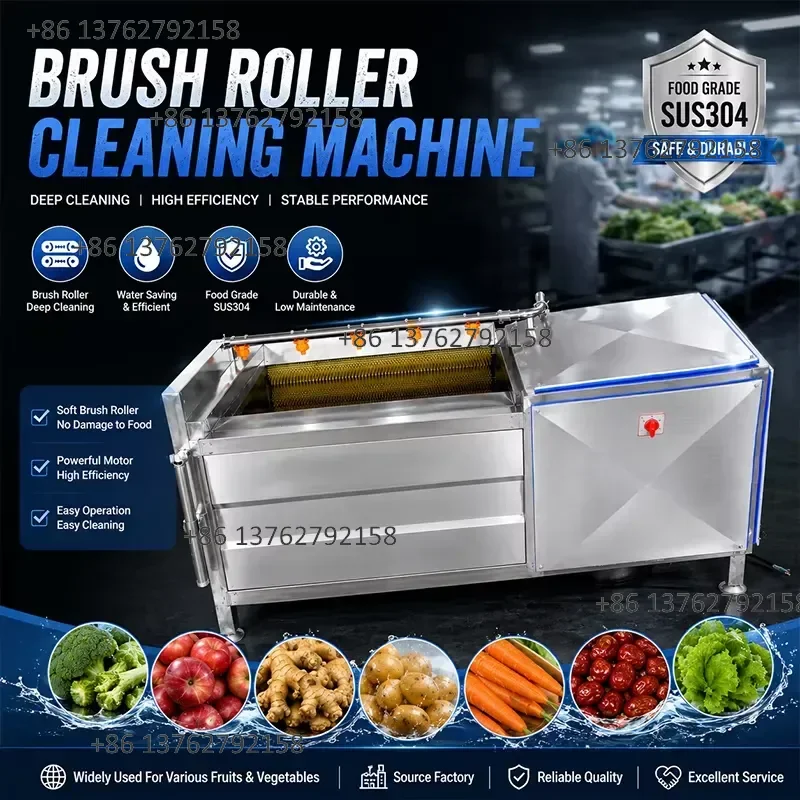【2026】 Automatic Brush Roller Vegetable Washing Machine Potato Carrot Ginger Cleaning Peeling Machine for Food Processing