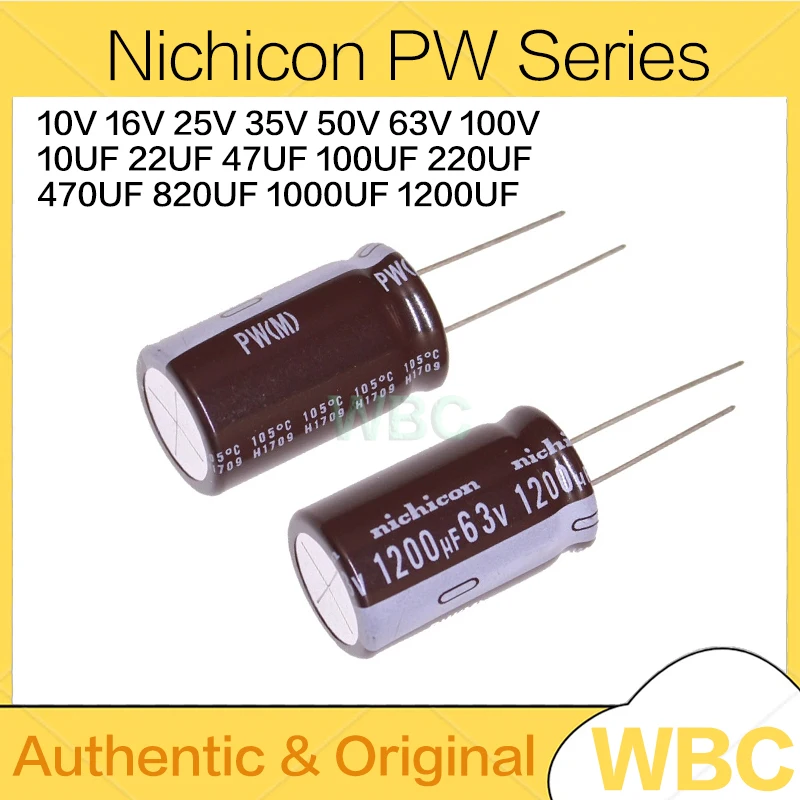 10Pcs/Lot Nichicon PW Series Electrolytic Capacitors 10V 16V 25V 35V 50V 63V 100V 10UF 22UF 47UF 100UF 220UF 470UF 820UF 1200UF