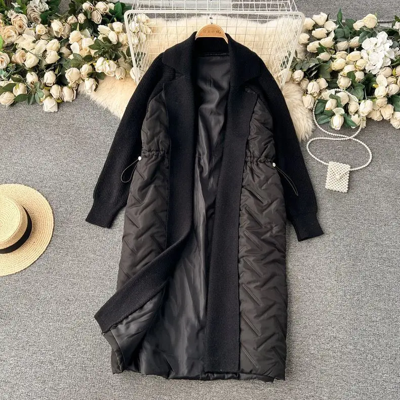 Autumn and Winter New Women's Cardigan Cotton Clothing Loose Fitting Patchwork Knitted Cotton Clothing