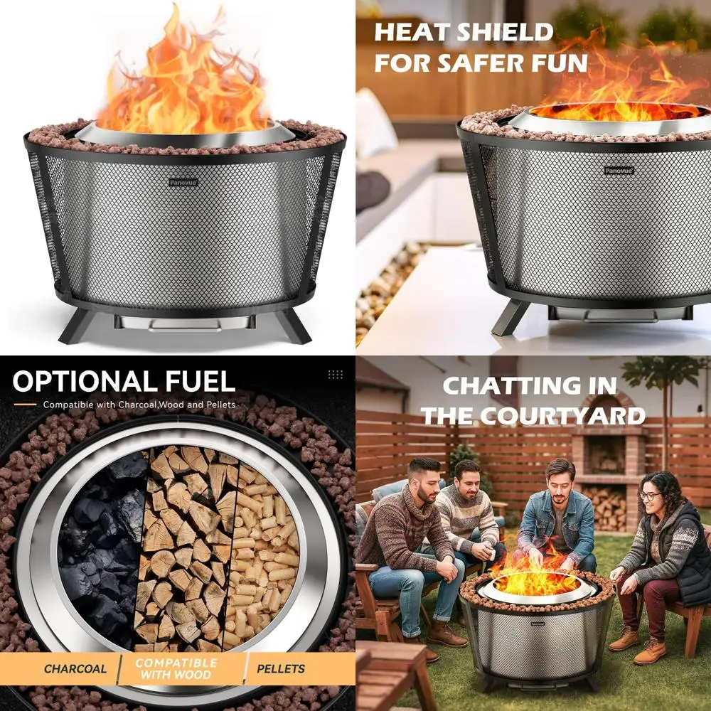 

Большая уличная бездымная костра для костра с прочным выжиганием древесины, конструкцией двойных стен, сетчатым экраном и выдвижной пепельницей.
