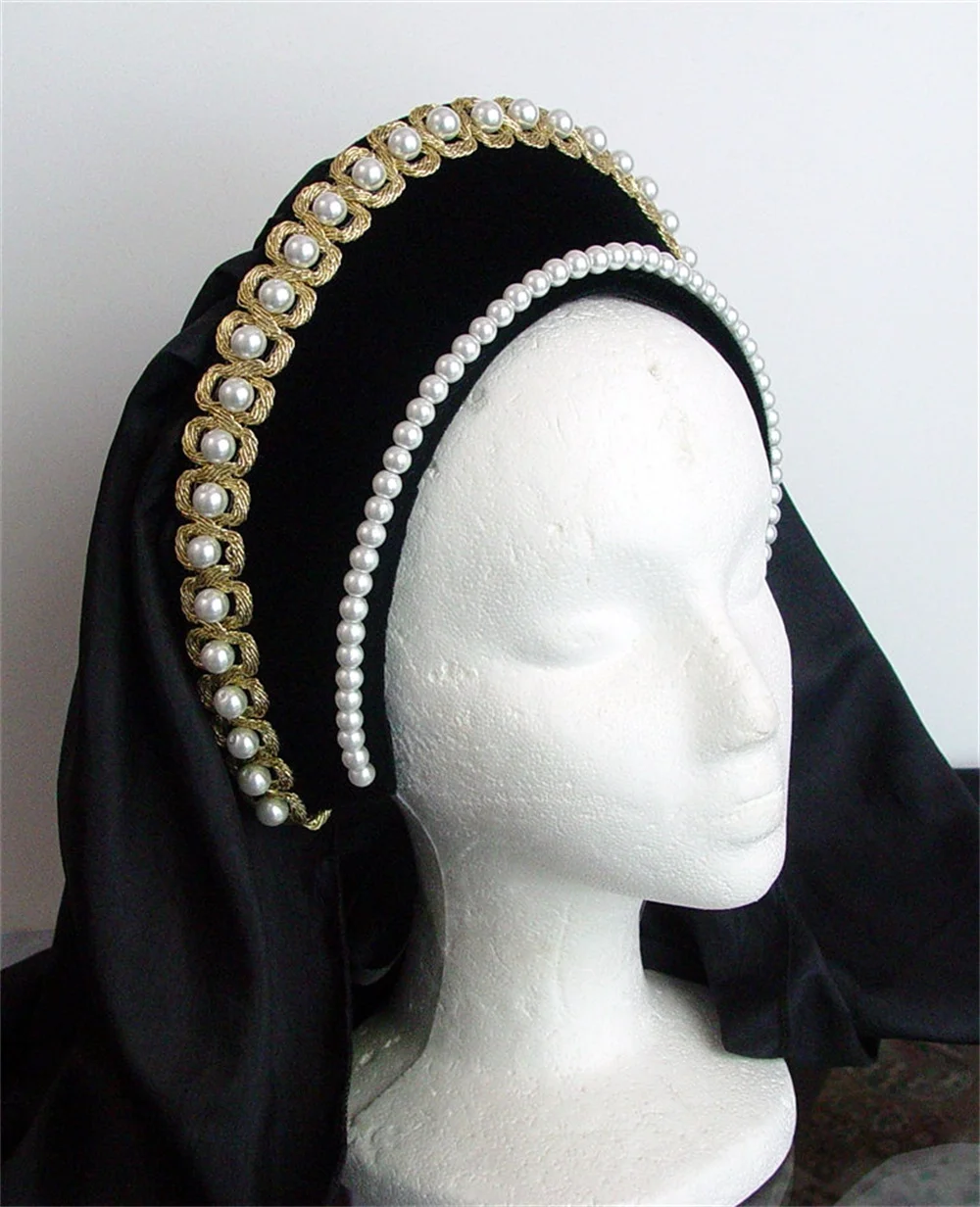 Victorian Queen Elizabeth Tudor Crown Headband Queen Mary Cosplay Costume Accessories French Hood Headdress Headpiece Head Wear