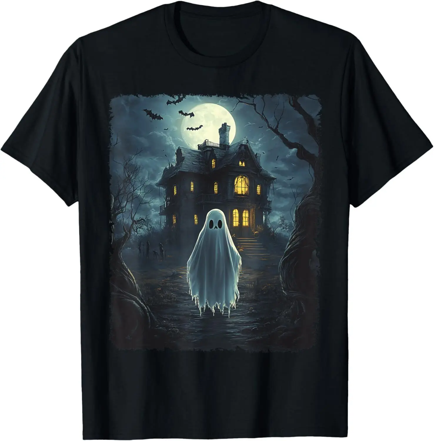 Spooky Ghost and Haunted House Vintage Halloween Kids Boys T-Shirt