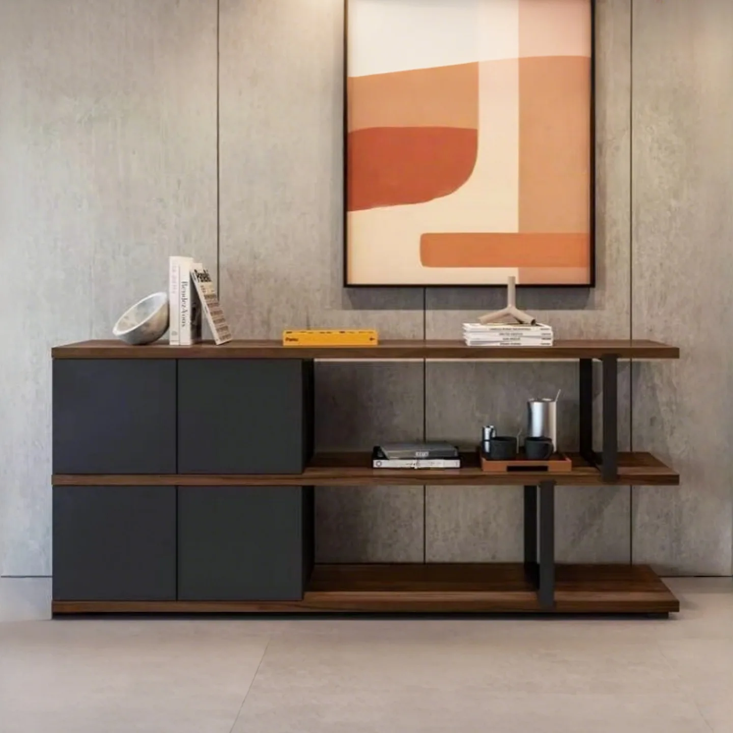 Italian minimalist paint bookcase Nordic modern minimalist study solid wood storage bookshelf