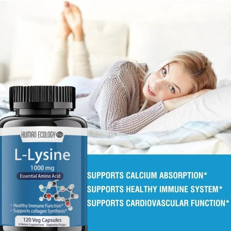 Human Ecology L-Lysine 1000mg 120 Tablets Enhances Absorption Assimilation for Skin Lip Integrity Collagen Support