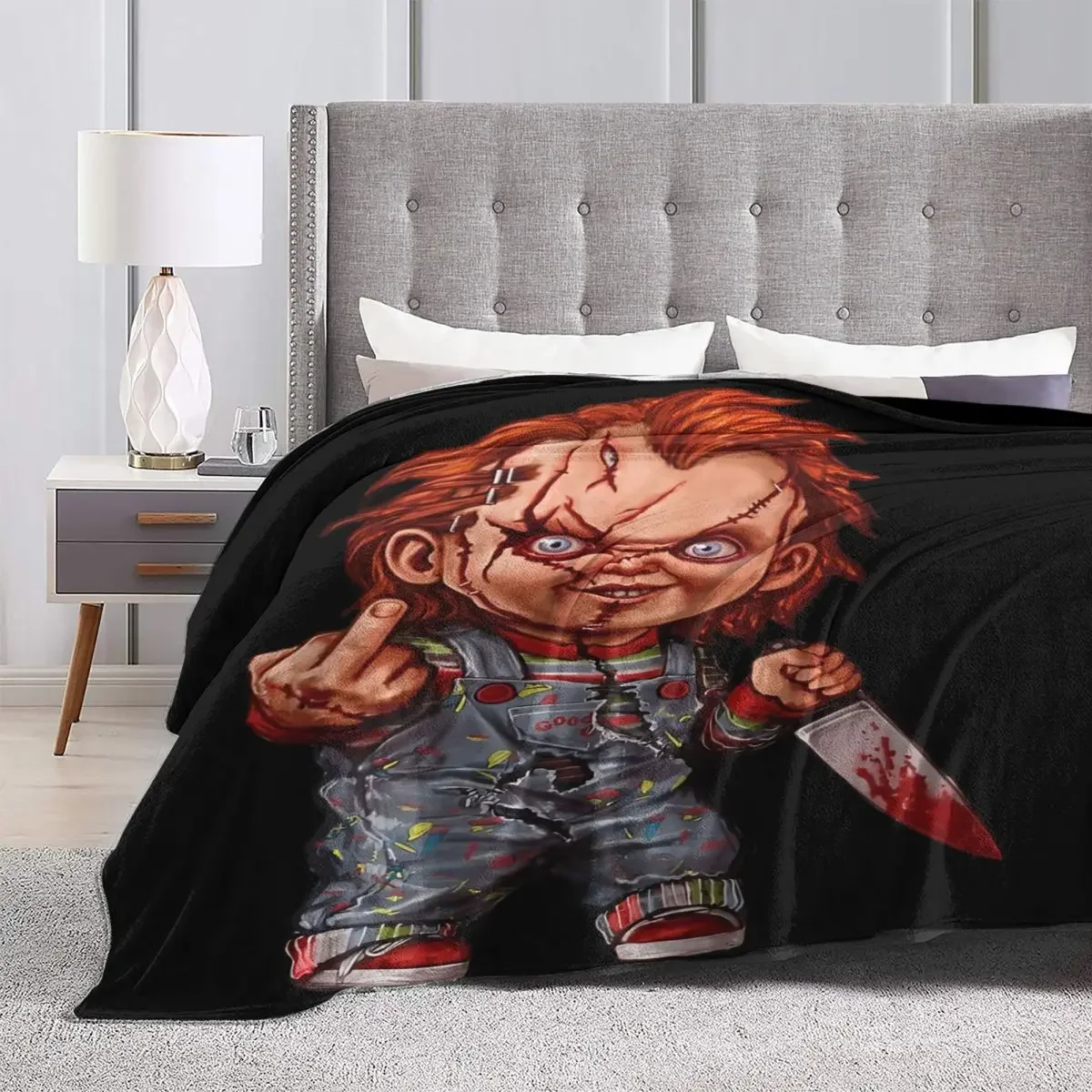 The Killer Doll Blanket Coral Fleece Plush Print Horror Chucky Cozy Super Warm Throw Blankets for Home Bedroom Bedding Throws