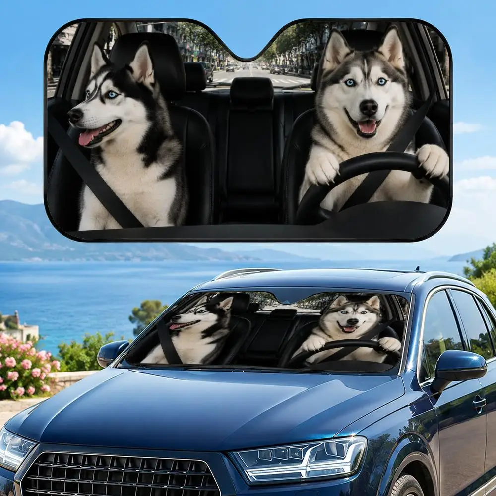 Linda y Elegante Visera Solar para Coche con Diseño de Husky, Parasol para Parabrisas, Protección UV, Reflectante, Plegable, Aislante del Calor