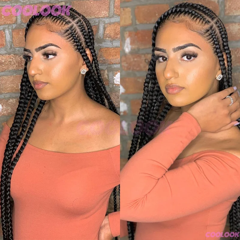 Synthetic Side Part Braided Wigs For Black Women Full Lace Braided Wigs Knotless Box Braids Wig Cornrow Braid Cheap Wigs On Sale