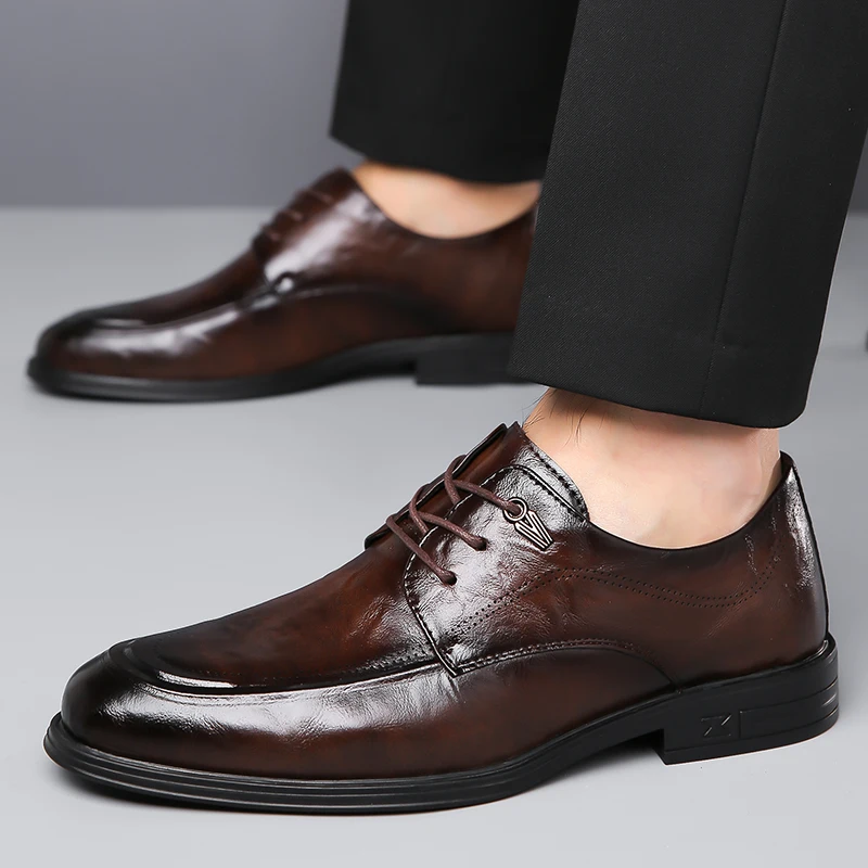 

New Luxury Brand Elegant Men's Fashion Lace Up Point Toe Oxfords Shoes Wedding Party Formal Social Office Business Leather Shoes