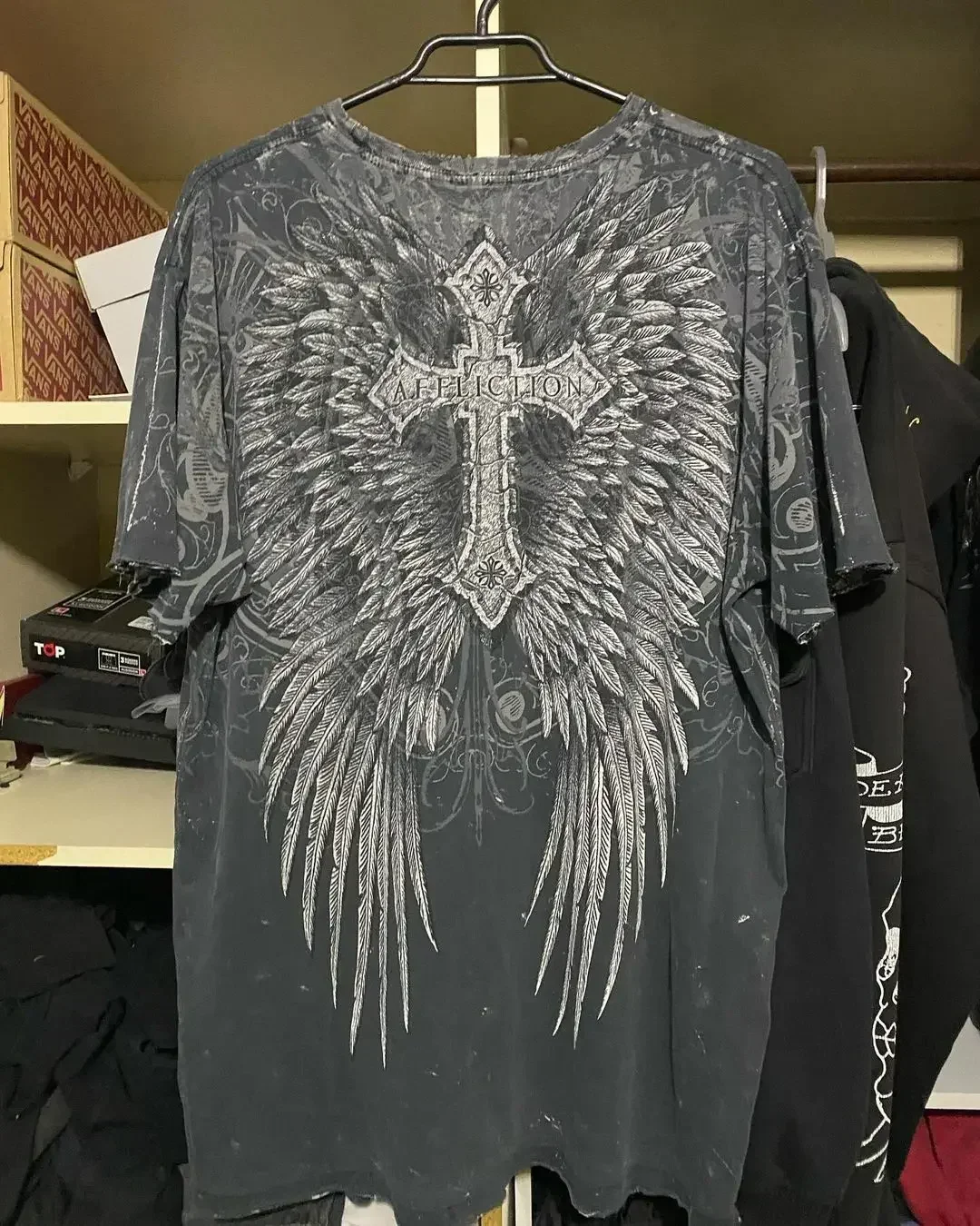 Y2K Summer New Fashion Street Gothic Cross Wings Graphic Super Washed T-shirt Men's New Harajuku Hip-hop T-shirt Street Wear