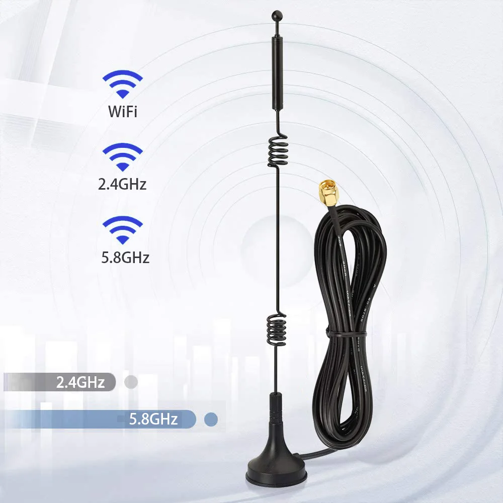Dwuzakresowy WiFi 2,4 GHz 5 GHz 5,8 GHz 12 dBi podstawa magnetyczna MIMO RP-SMA męska antena do routera WiFi bezprzewodowa karta sieciowa