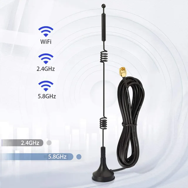 Dwuzakresowy WiFi 2,4 GHz 5 GHz 5,8 GHz 12 dBi podstawa magnetyczna MIMO RP-SMA męska antena do routera WiFi bezprzewodowa karta sieciowa
