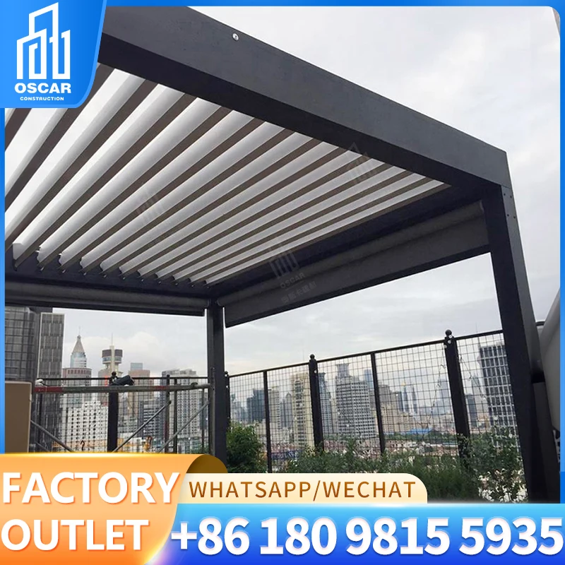 Waterproof Outdoor Party Electric Retractable Roof Pergola pvc Retractable Roof Led Lights and Roller Blinds