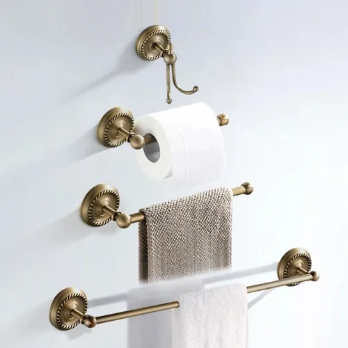 Imagen 1 del producto Juego de accesorios de baño de latón macizo, gancho para bata, soporte de papel, toallero, cesta de jabón, juegos de baño, YT-12200-A