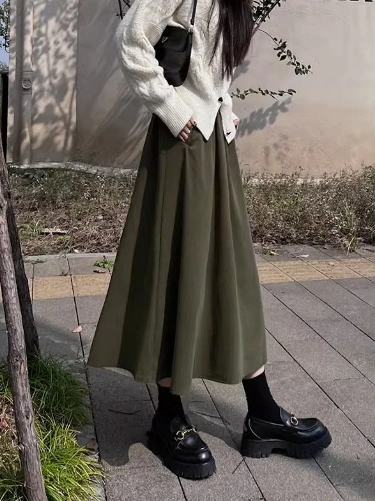 

plus Size Women's Vintage Corduroy A-Line Skirt Spring Loose Meat Concealing Umbrella Skirt Mid-Length Skirts