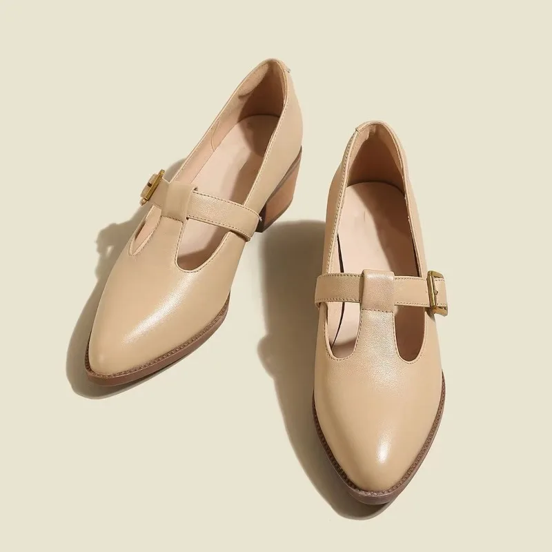 Women\'s Single Shoes Summer New Pointed Professional Buckle Leather Shoes Fashion Temperament Comfortable Commuter Oxford Shoes