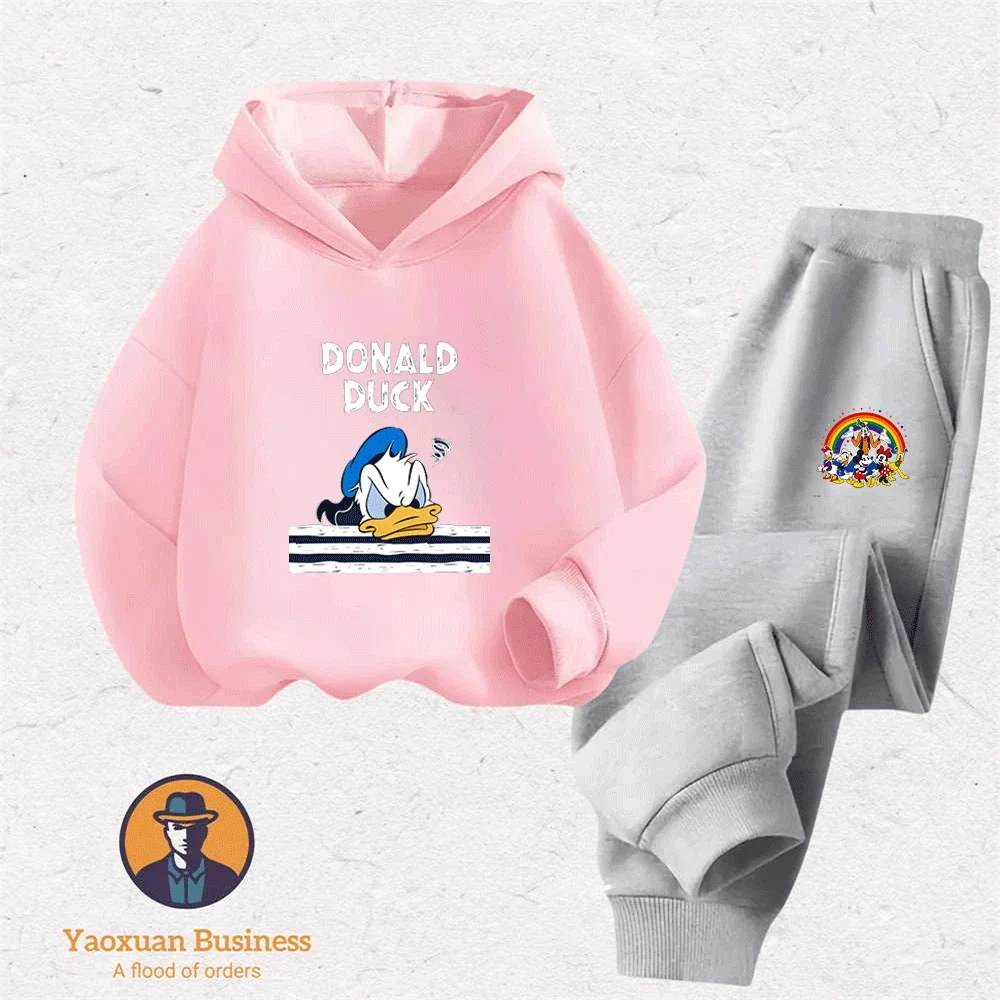 شعبية 2025 دونالد داك بنين بنات 2 قطعة هوديي مجموعة لطيف الكرتون طباعة يندبروف الدافئة الخريف الشتاء أنيق #4