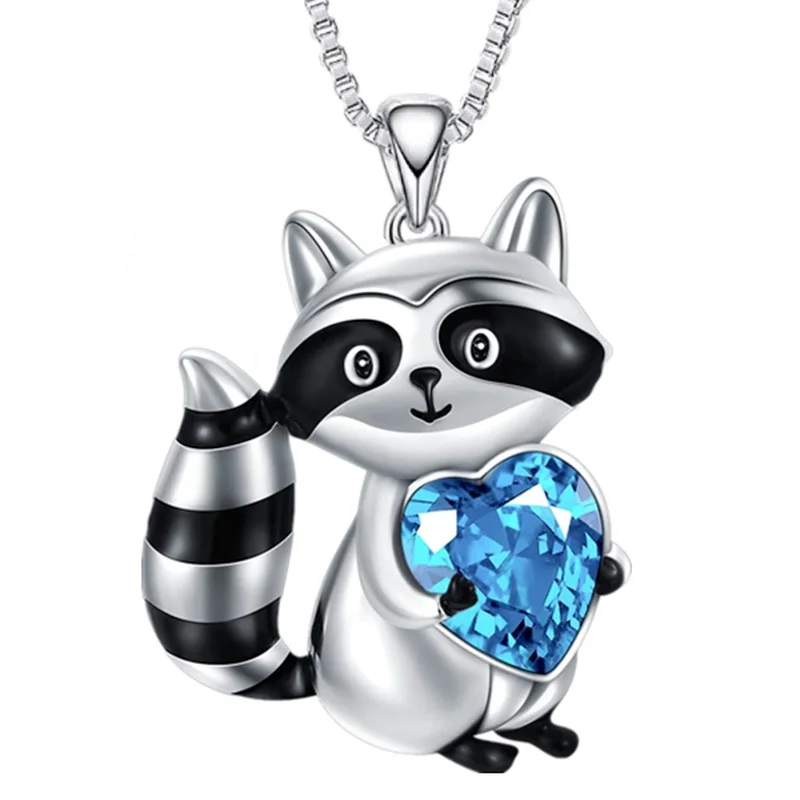 Creative Stainless Steel Animal Hug Crystal Raccoon Necklace Fashion Necklace for Women Stainless Steel Jewelry Halloween Gift