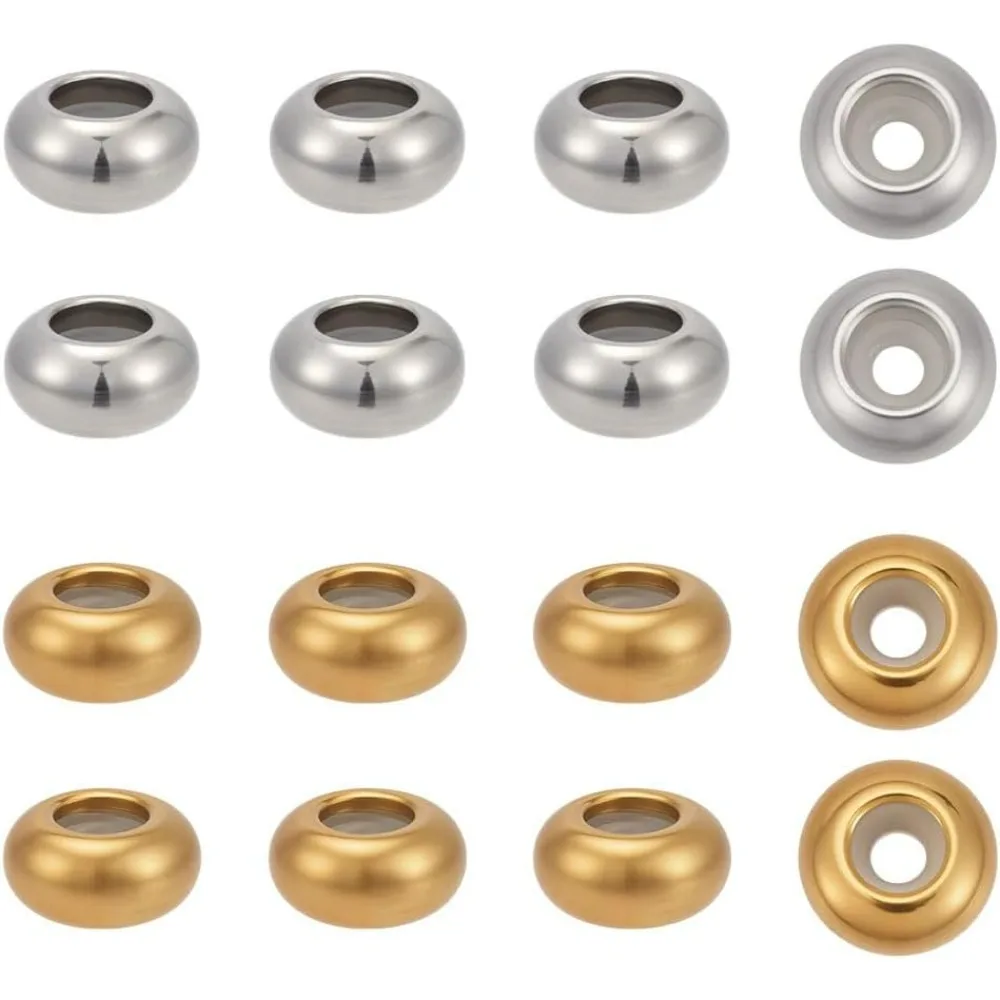 

40Pcs Stainless Steel Stopper Beads Rondelle Beads with Rubber Inside Slider Round Beads with Hole 2-3.5mm