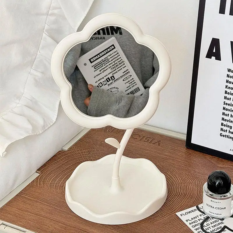 Bloemvormige make-upspiegel op tafelblad; Eén eenheid make-upspiegel met accessoirelade