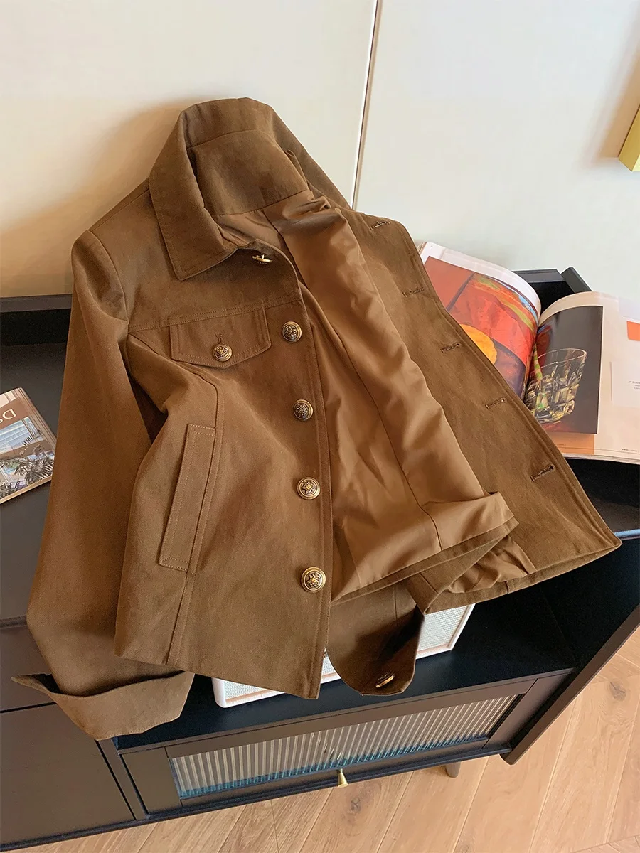 

Cool Casual Coffee Color Lapel Single Button Jaet Coat Men Women Spring Autumn High End Versatile Leisure Open Cardigan Top