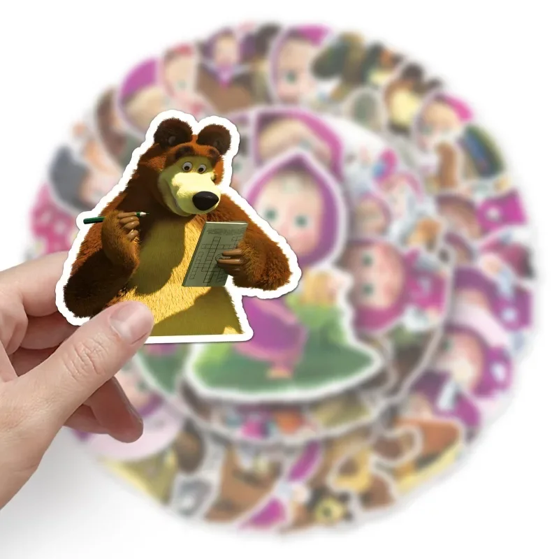 50Pcs Masha and the Bear  Stickers Pack Anime Luggage Decal Laptop Suitcase Skateboard Phone Fridge Waterproof Stickers