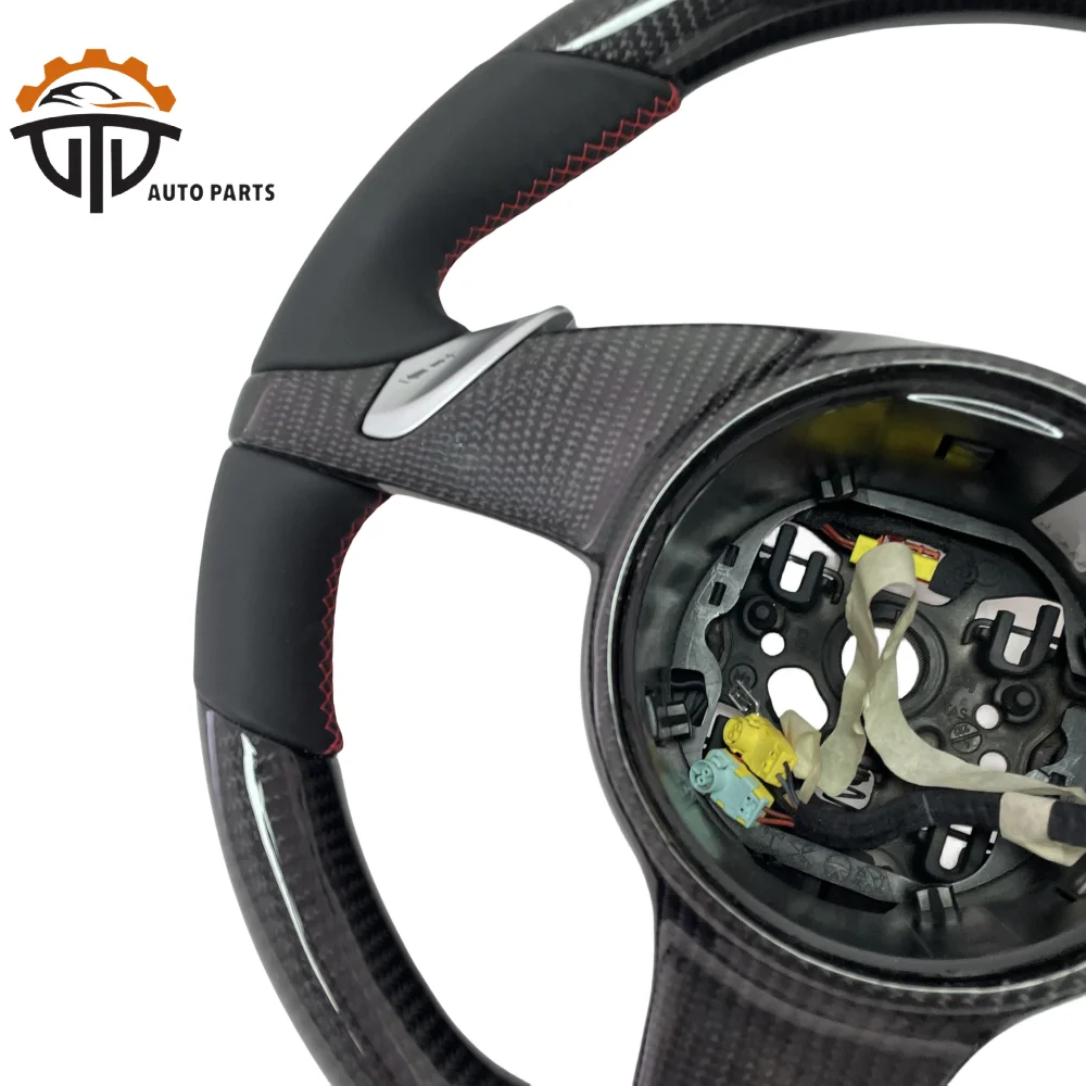 Replacement Real Glassy Carbon Fiber Steering Wheel With Perforated Leather For Porsche 991 caynee