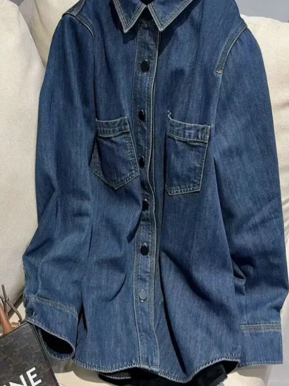 Kurtka dżinsowa plus size 300, gruba, MM, wiosenno-jesienna, w stylu amerykańskim retro, cienka, jednolita, luźna, wyszczuplająca, dla kobiet.