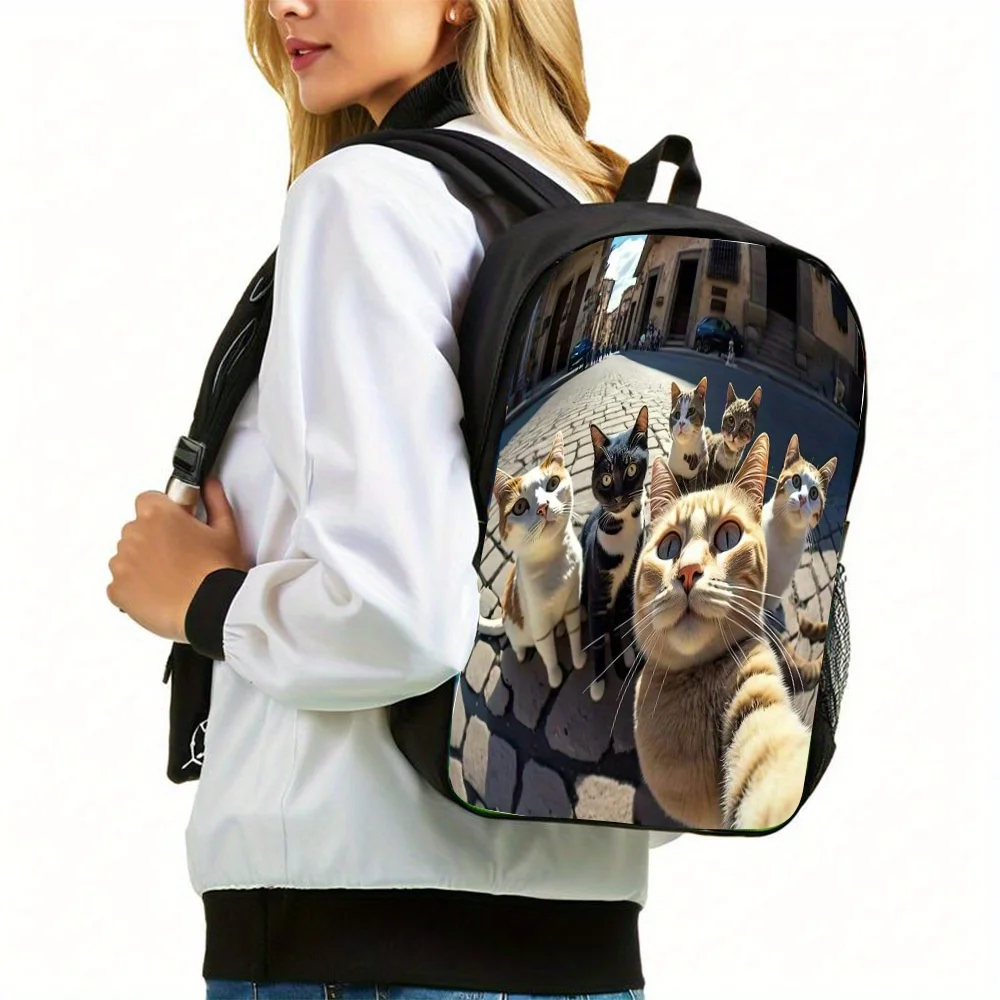 

3-Piece Cute Cat Backpack Set - Stylish High Capacity School Bag, Tote and Pencil Case with Adjustable Shoulder Straps