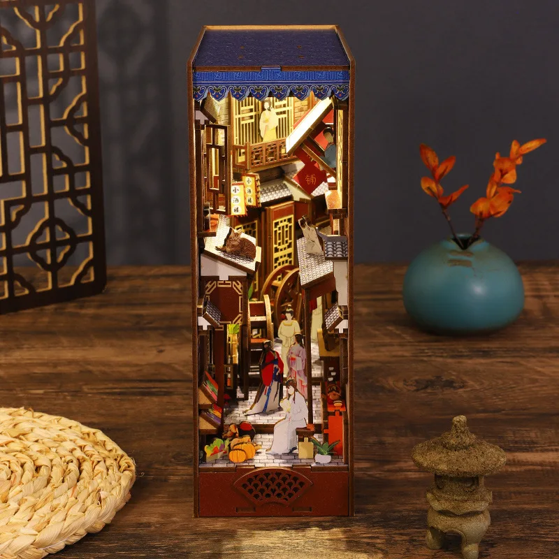 

Wooden Diy Book Nook Shelf Insert Kits Famous Movie Balloon Town Bookends Miniature Doll Houses Bookshelf Toys Home Decor Gifts