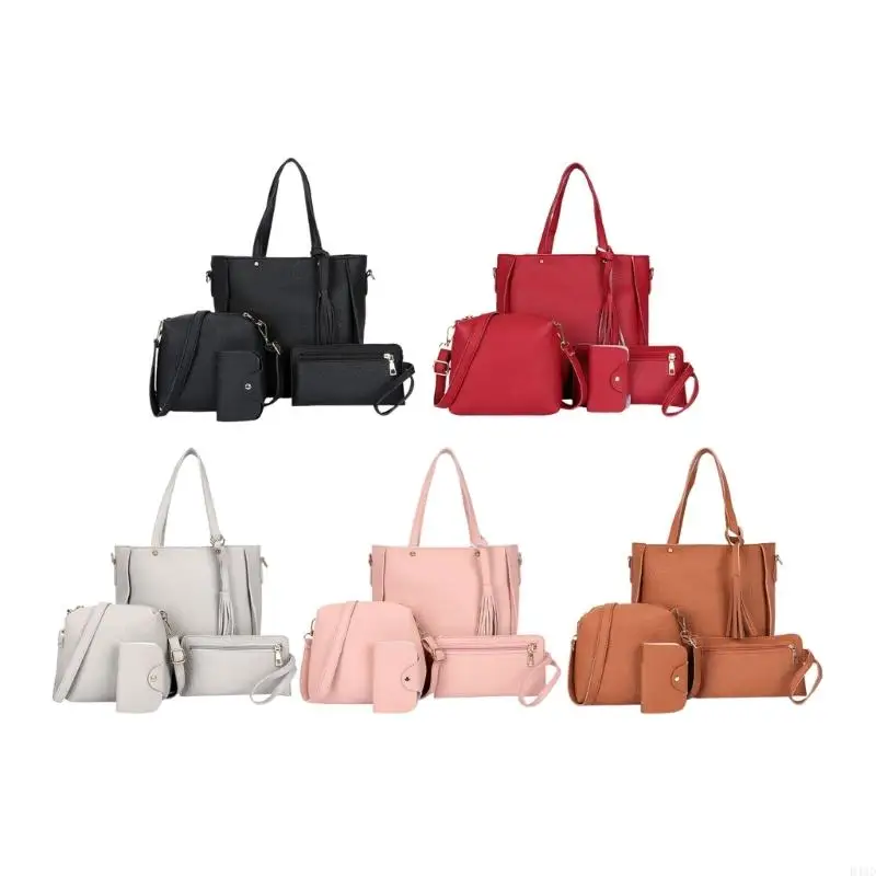 Elegant 4Pcs Women's PU Leather Bag Set Shoulder Crossbody Purse Card Holder