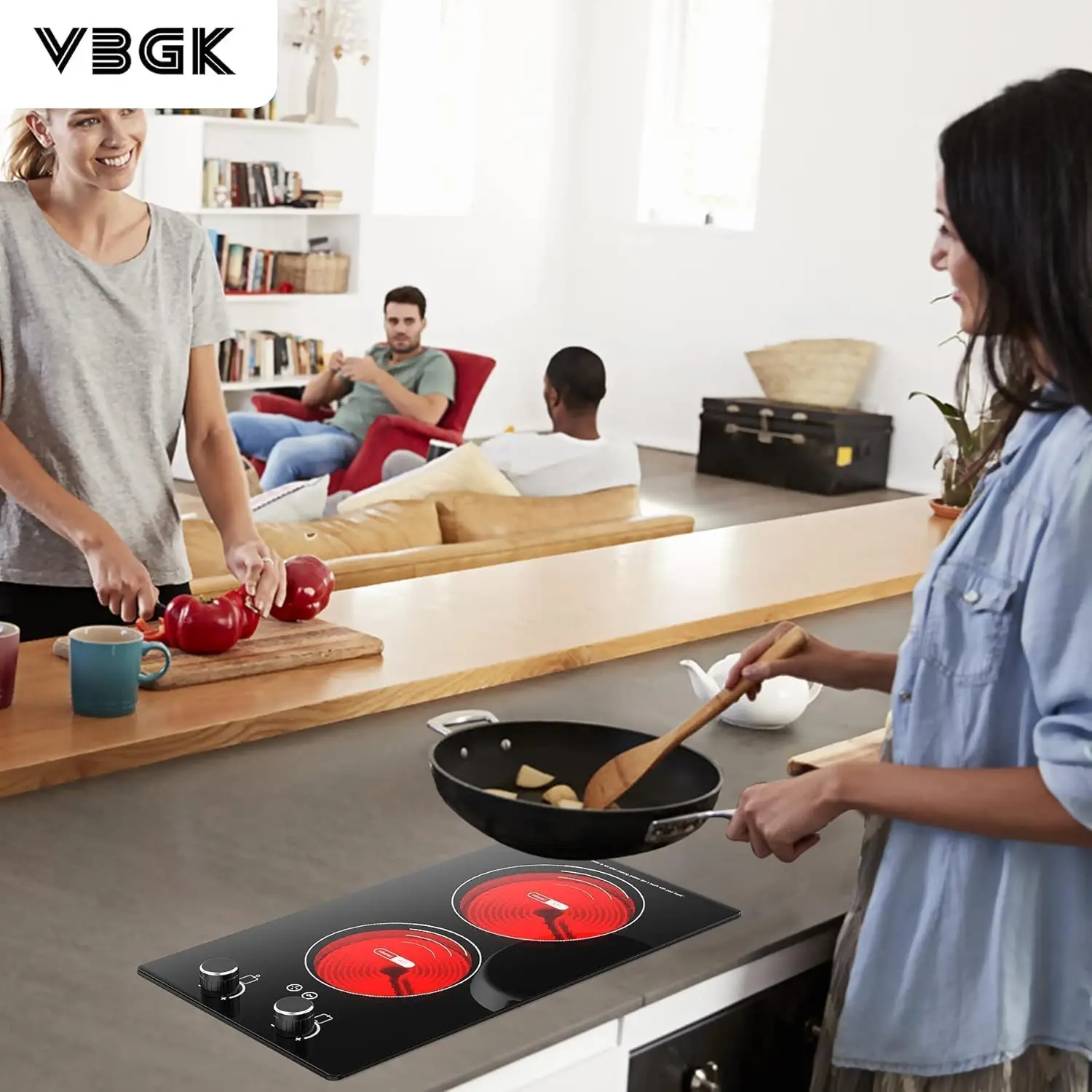 Electric Cooktop,110V 2400W Electric Stove Top with Knob Control,9 Power Levels, Kids Lock & Timer,LED touch control,Overheat