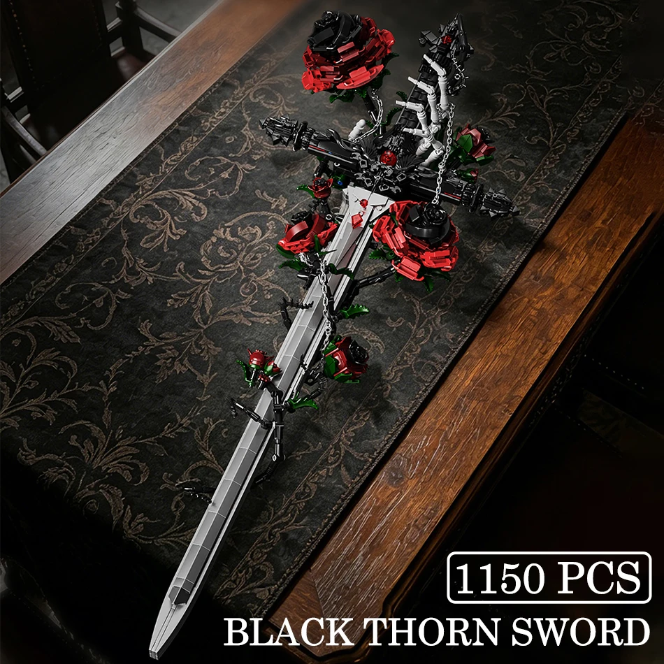 

Gothic Skull Flowers Black Thorn Sword Building Blocks Skeleton Hand Rose Romantic Home Decor DIY Bricks Toys Valentine Day Gift