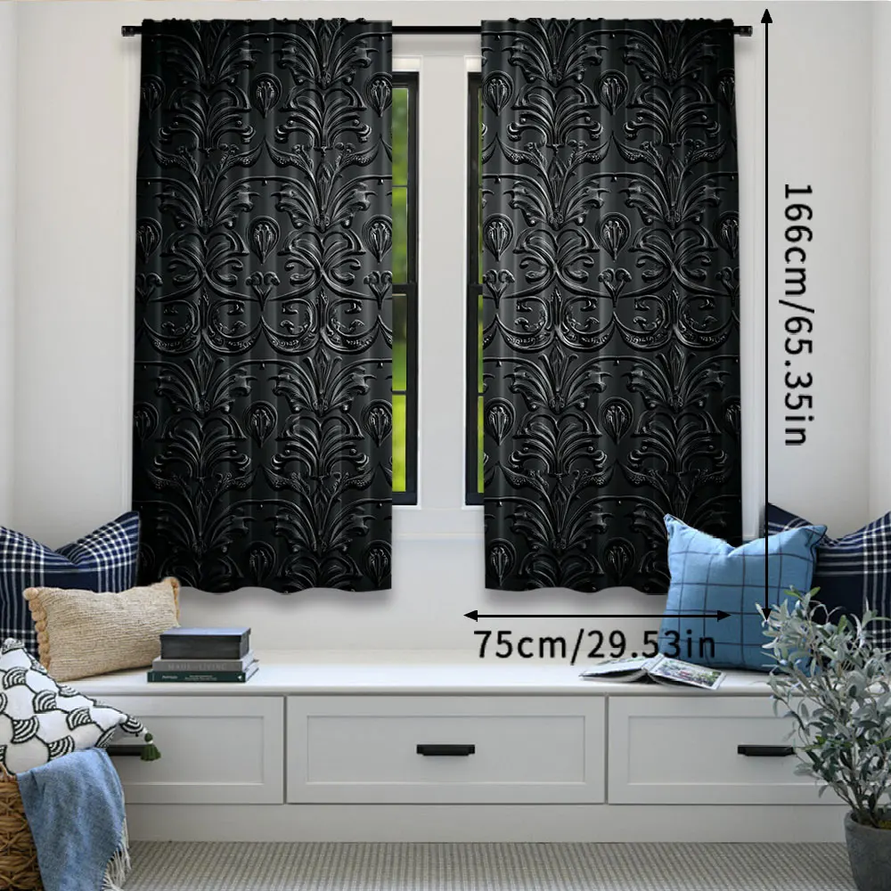 2Pcs Vintage Curtain Antique Baroque Pattern With Mild Shade Gothic Victorian Style For Bedroom Bathroom Living Room Dining Room