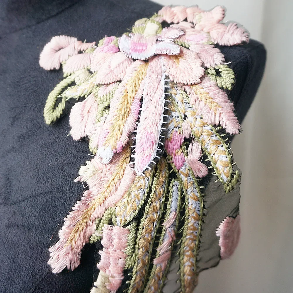 2PCS Colorful Embroidery Angel Wing Applique Sewing Flower Collar Patch Wedding Party Gown Bridal Dress Clothes DIY