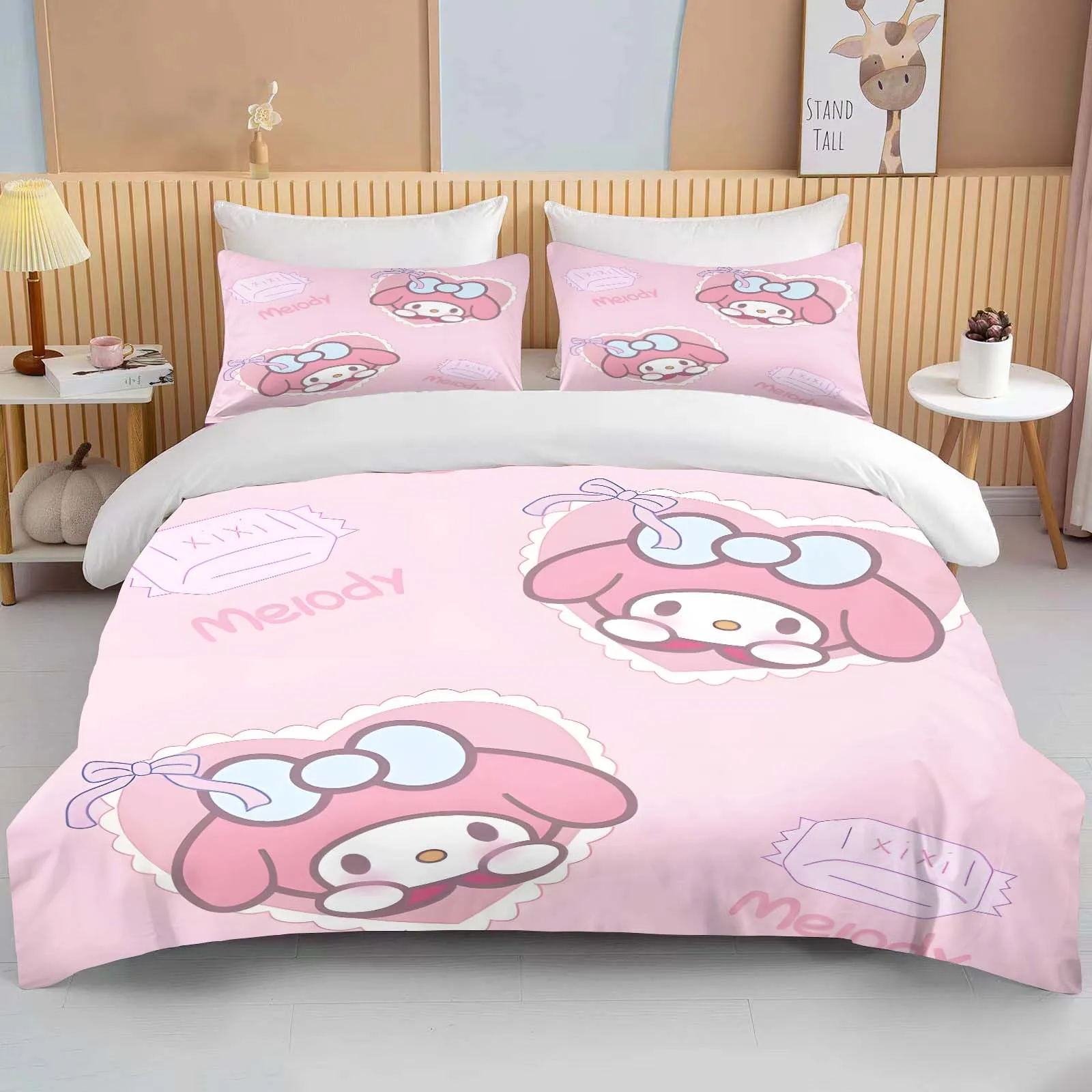 Imagem -05 - Sanrio Melody Impresso Bedding Grupo Adulto Bed Cover Duvet Presente Microfibra Anime Fronha dos Desenhos Animados Quarto 10 Tamanhos