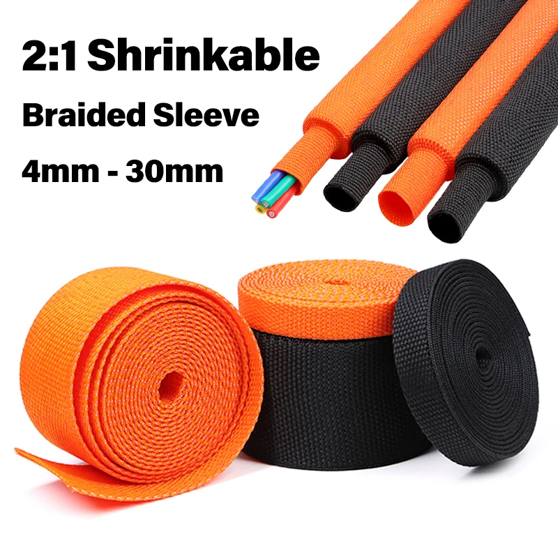 5/10M Heat Shrink Braided Sleeve 4 6 8 10 12 16 20 25 30mm PET Insulated Tube Auto Car Wire Cable Wrap Sheath Protect Sleeving