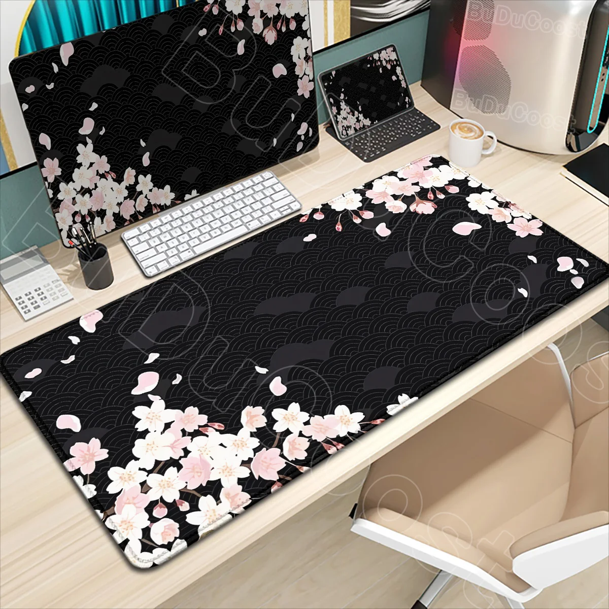 New Pretty Sakura Desk Mat Large Gaming Mousepads Beautiful Design Cherry Blossom Art Mouse Pad 900x400mm PC Keyboard Table Rug