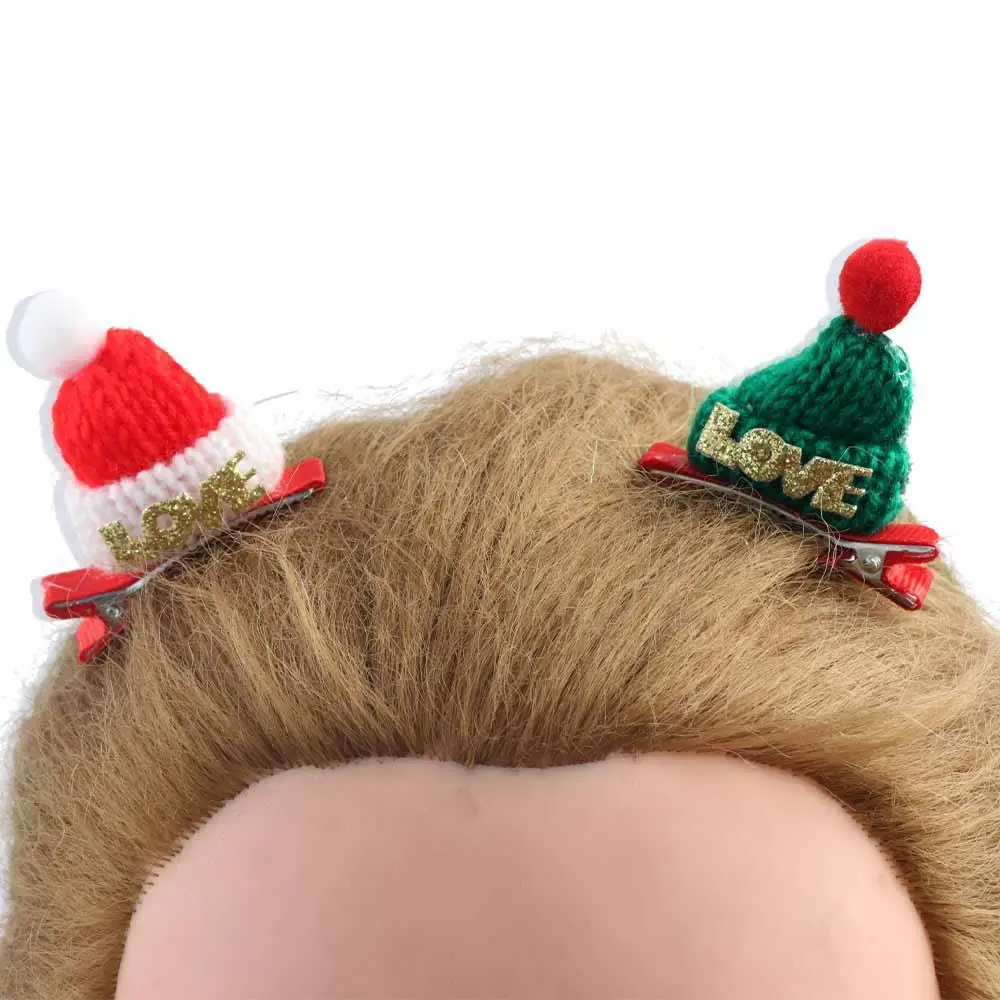 Unique Merry Christmas Decor Christmas Hat Hairpin Santa Claus Sequin Children Christmas Hair Clip Mini Knitted Hat Cloth Girls